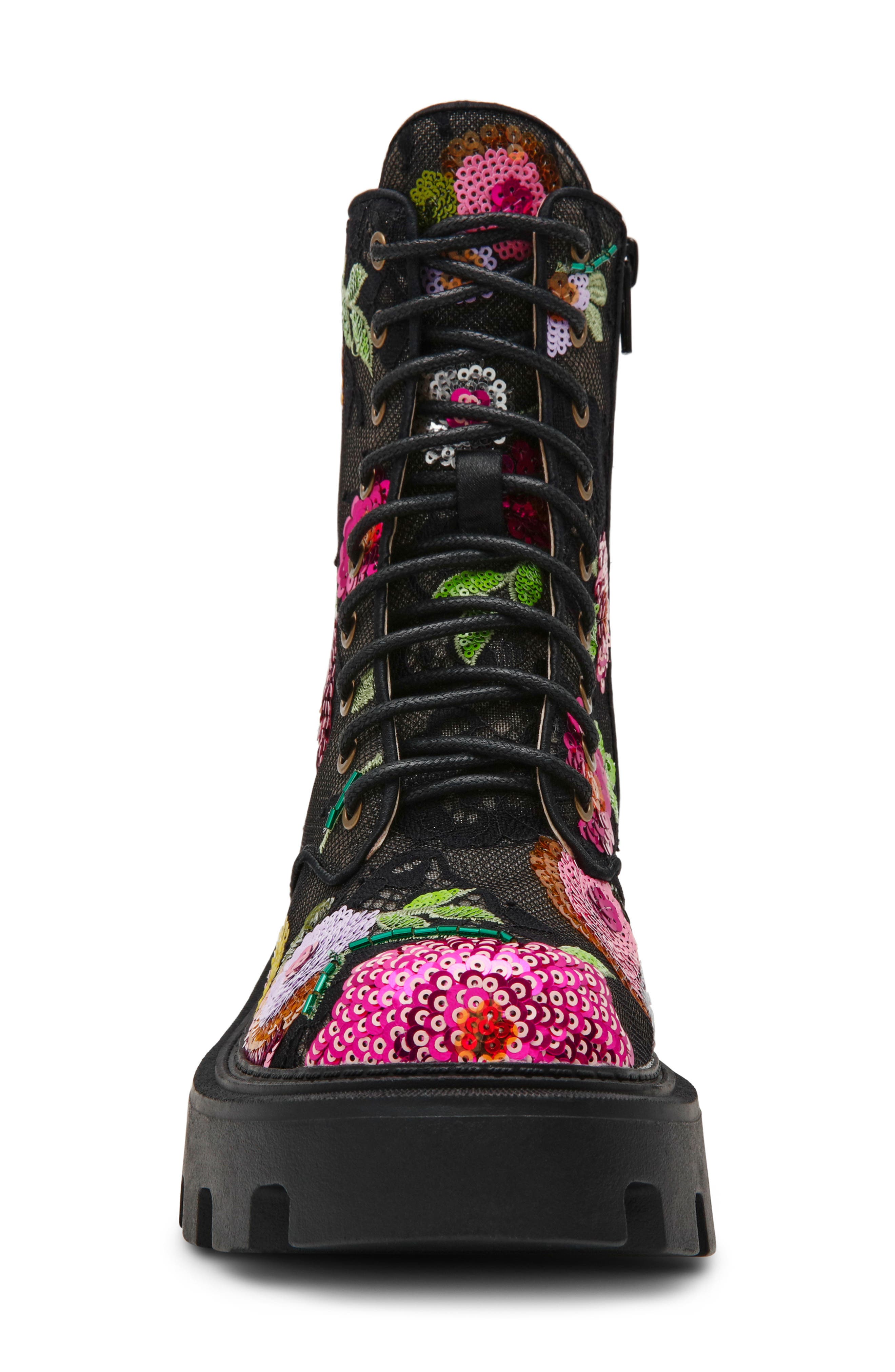 Zina Sequin Lace Combat Boot, Alternate, color, BLACK FLORAL