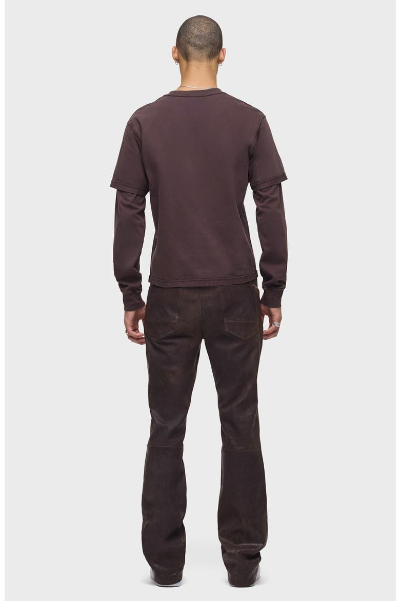 Walker Kick Flare Leather Jeans, Alternate, color, DISTRESS BROWN