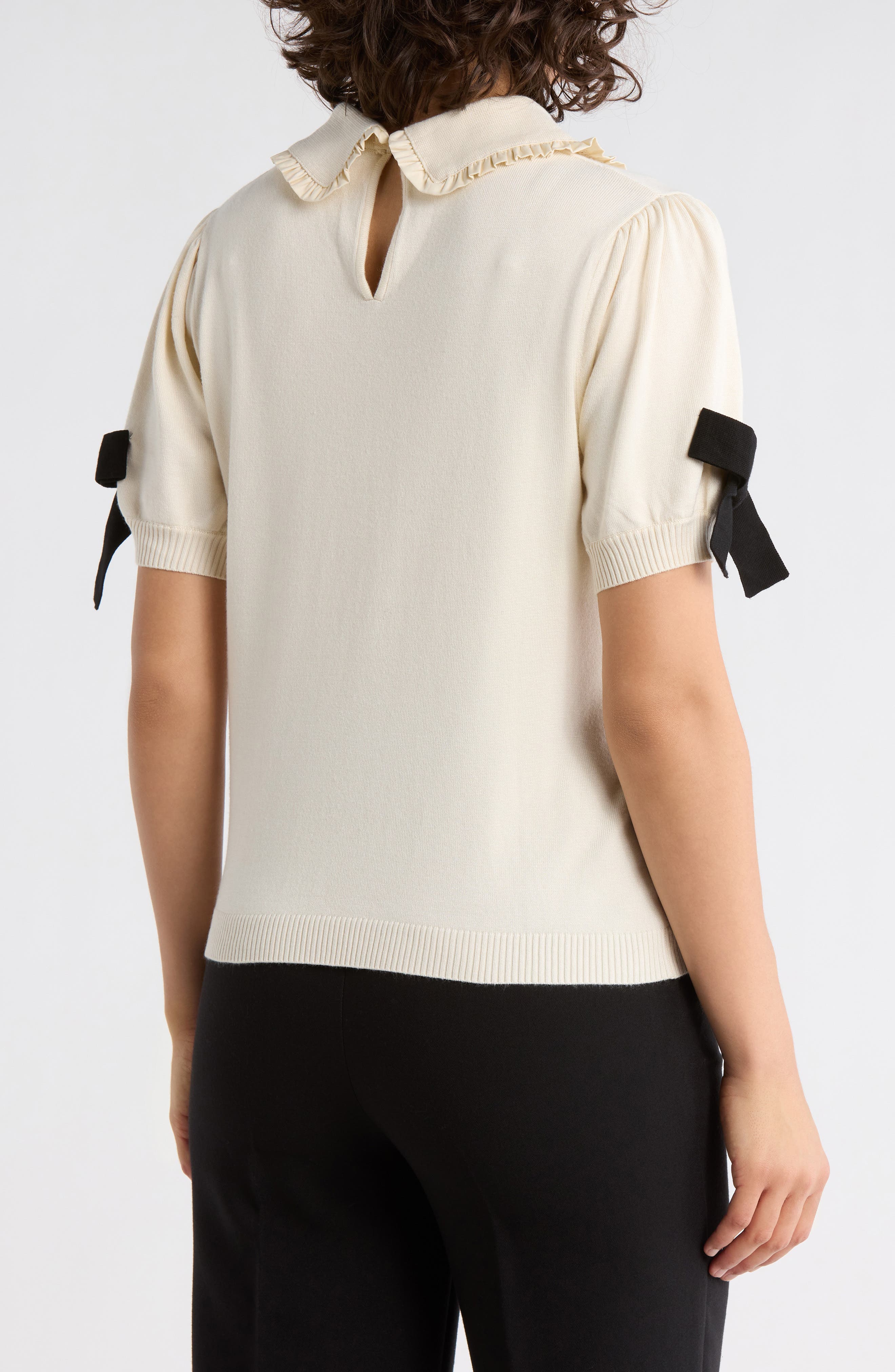 Ruffle Peter Pan Collar Short Sleeve Sweater - image 4