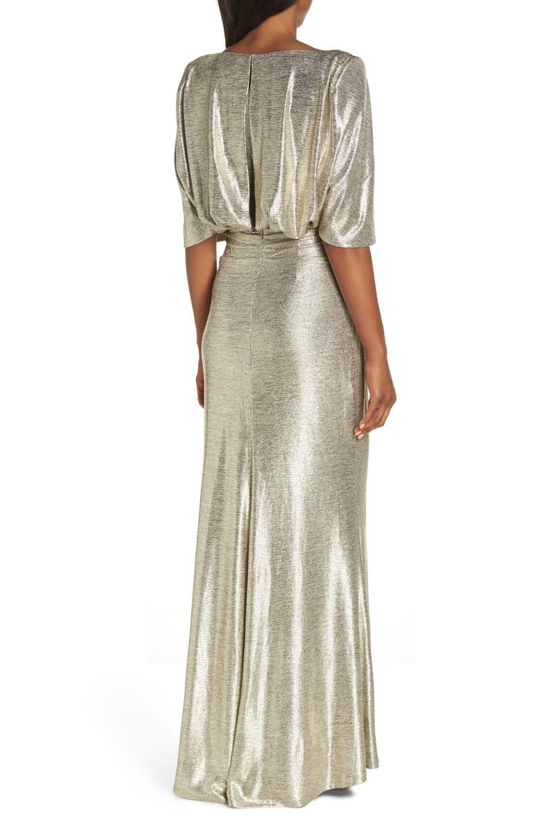 Eliza J Metallic Cape Gown, Alternate, color, 