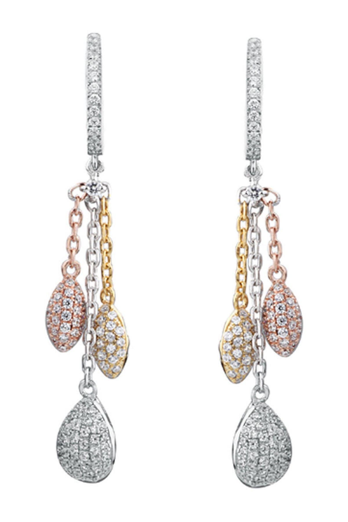 SUZY LEVIAN Tri-Tone CZ Dangle Earrings