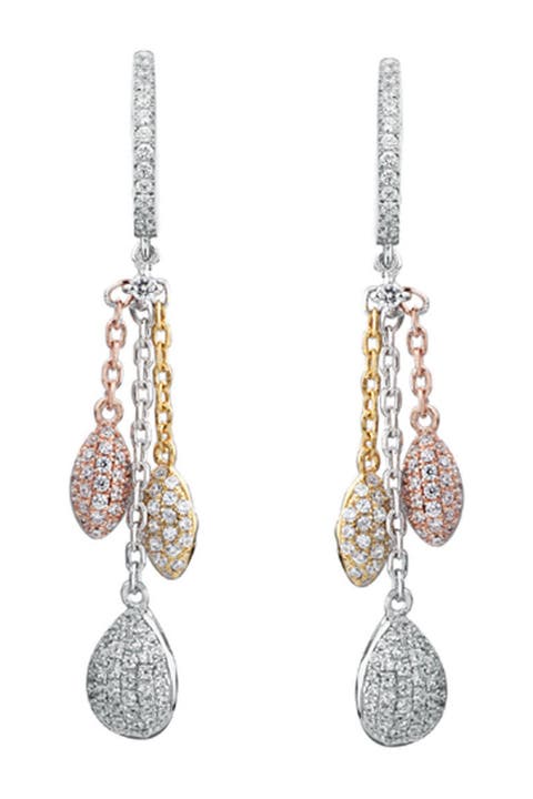 Tri-Tone CZ Dangle Earrings