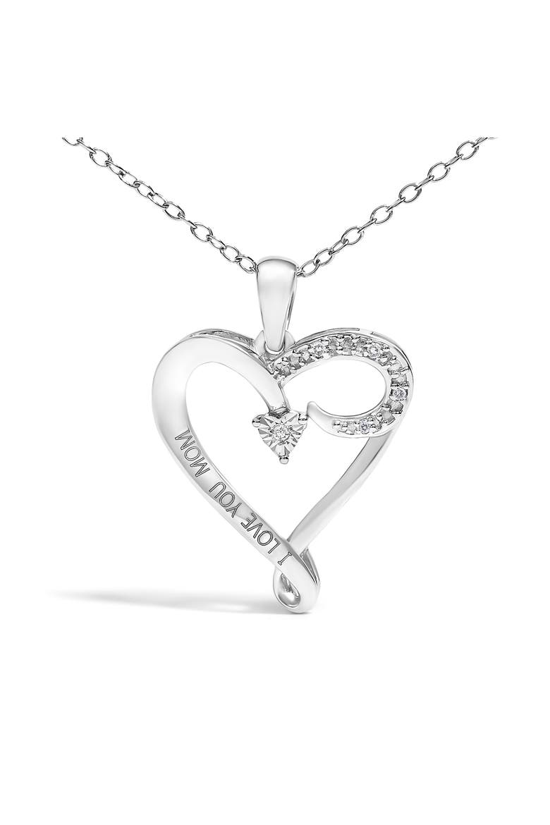 Silver Diamond Accent "I LOVE YOU MOM" Heart Pendant Necklace, Alternate, color, White
