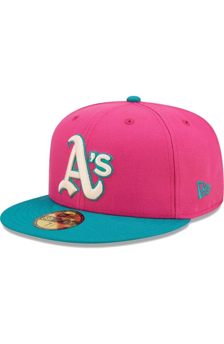 New Era Men's New Era Pink/Green Oakland Athletics Cooperstown Collection 1972 World Series Passion Forest 59FIFTY Fitted Hat, Alternate, color, 