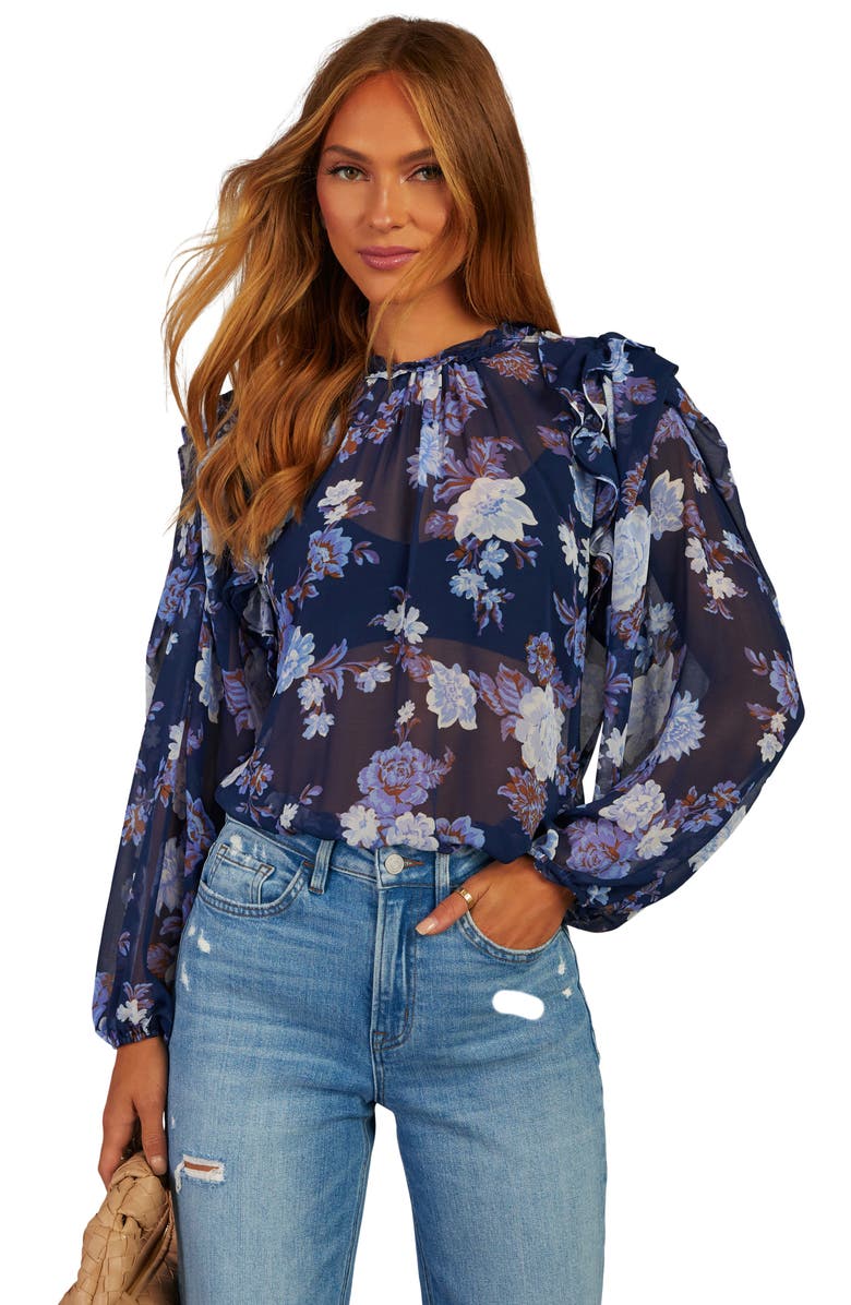 VICI Collection Midnight Sway Floral Ruffle Top, Alternate, color, 