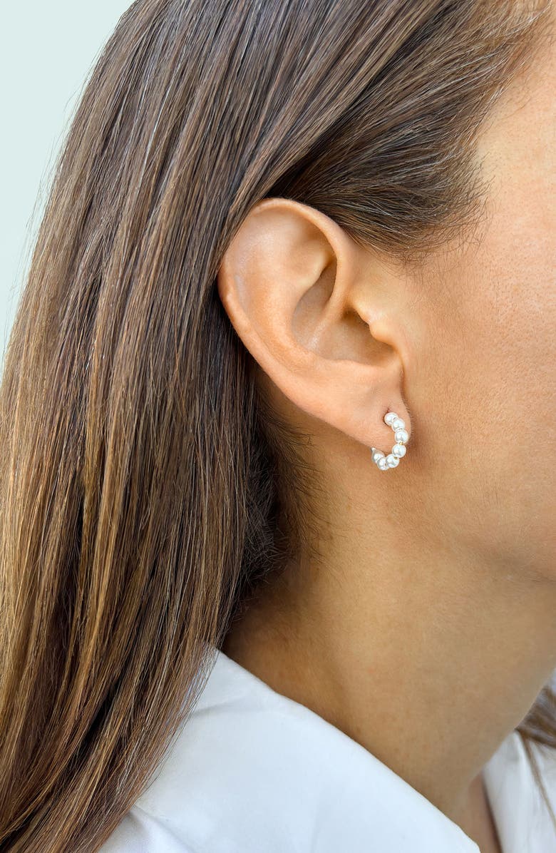 Adornia Imitation Pearl Huggie Hoop Earrings, Alternate, color, White