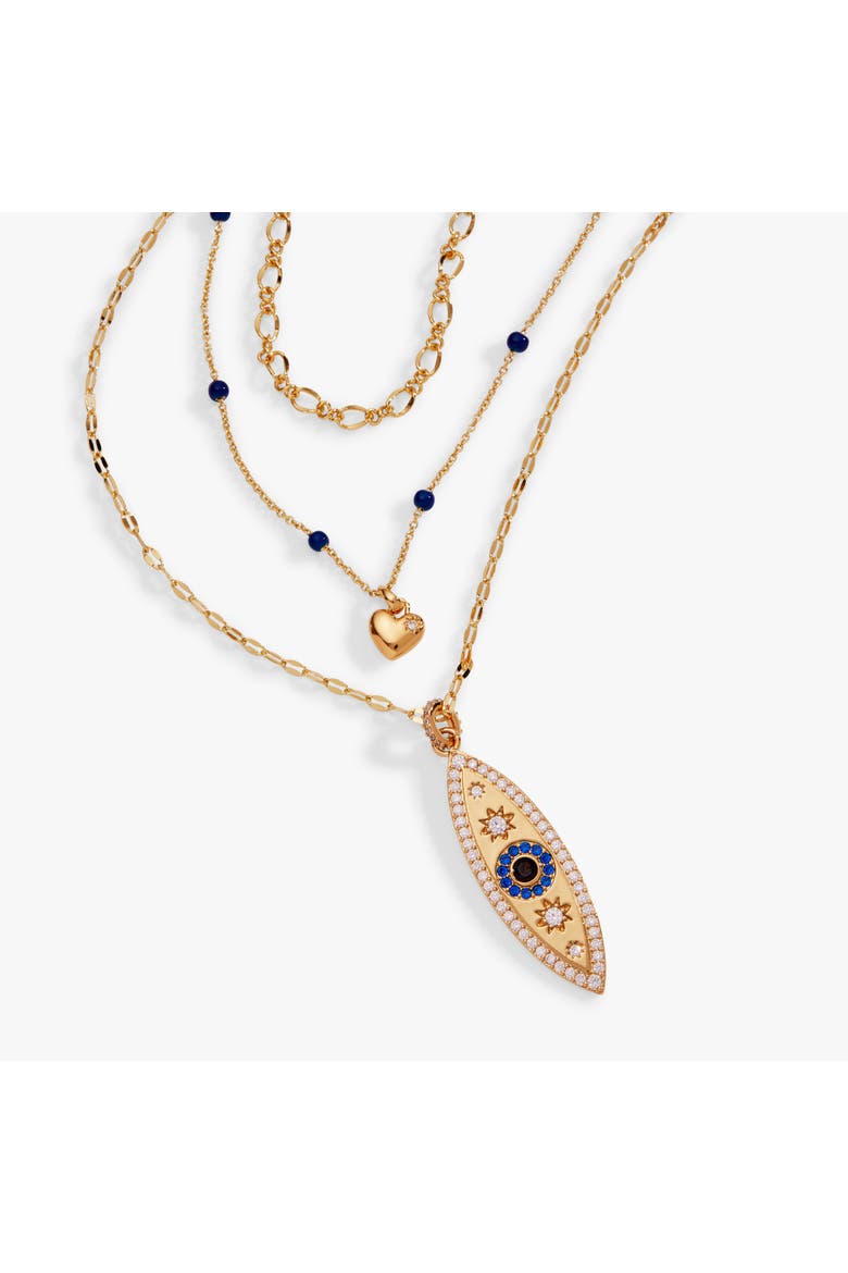 Festival Stranded Evil eye necklace, Alternate, color, Gold