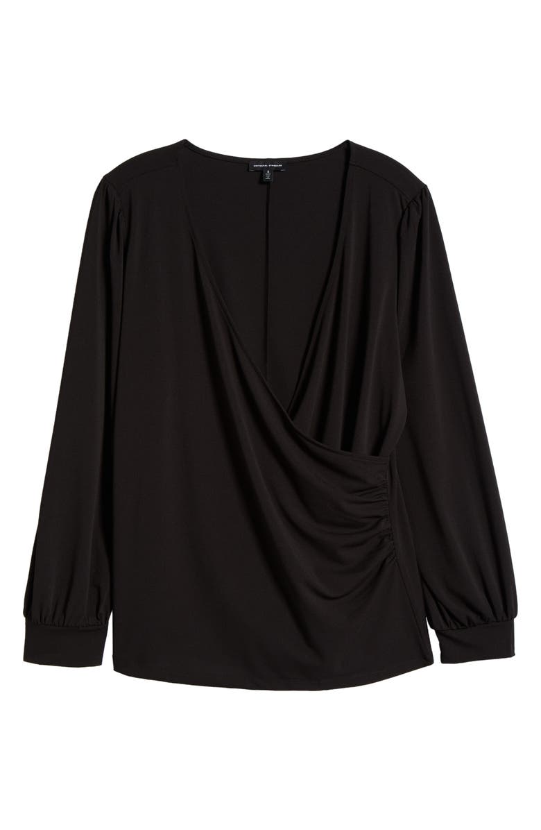 Universal Standard Balloon Sleeve Faux Wrap Crepe Jersey Top, Alternate, color, 