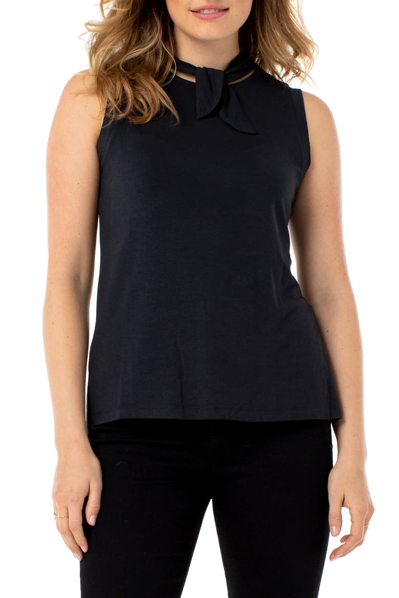 Tie Neck Muscle Sleeveless Top, Main, color, BLACK