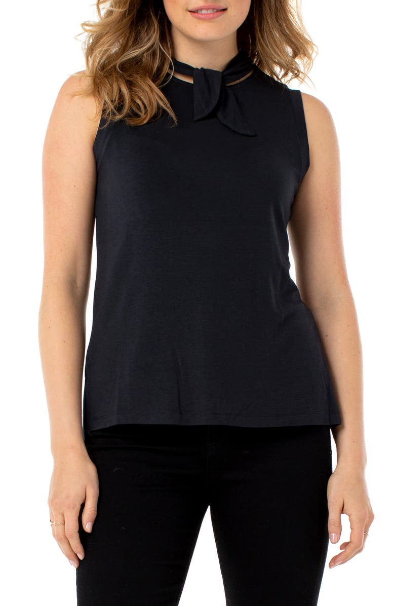 Liverpool Tie Neck Muscle Sleeveless Top, Main, color,