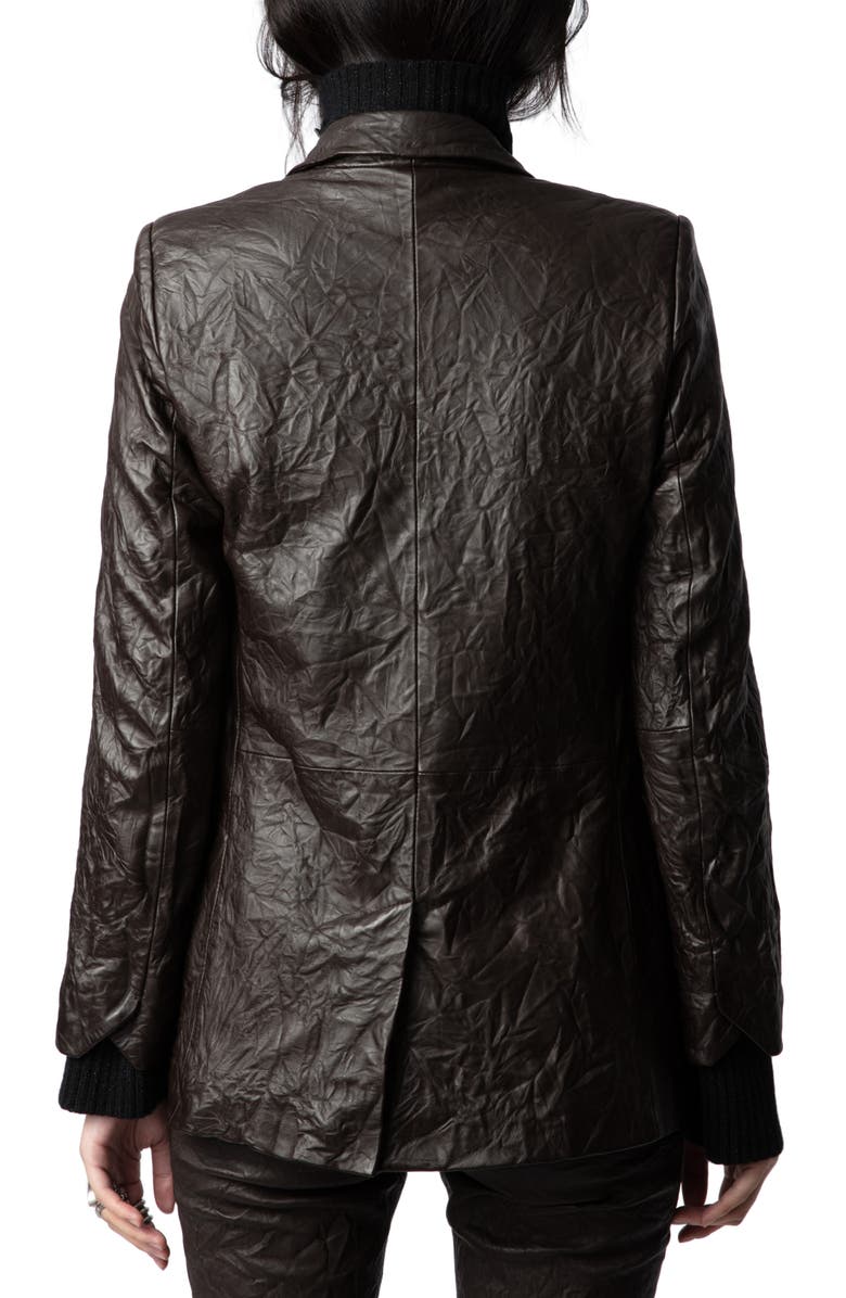 Zadig & Voltaire Valse Crinkled Leather Blazer, Alternate, color,