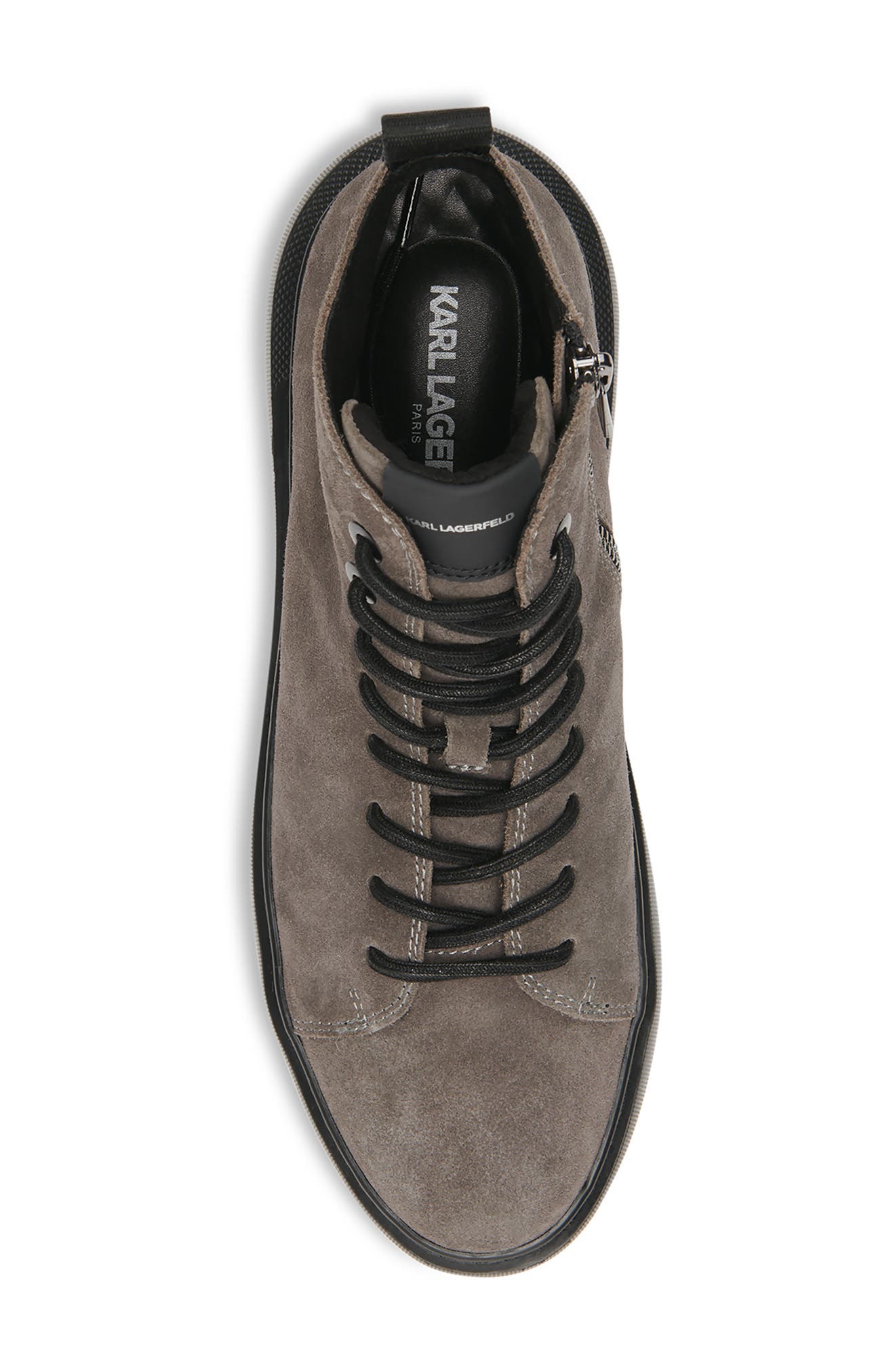 KARL LAGERFELD PARIS Suede Side Zip Bootie, Alternate, color, 