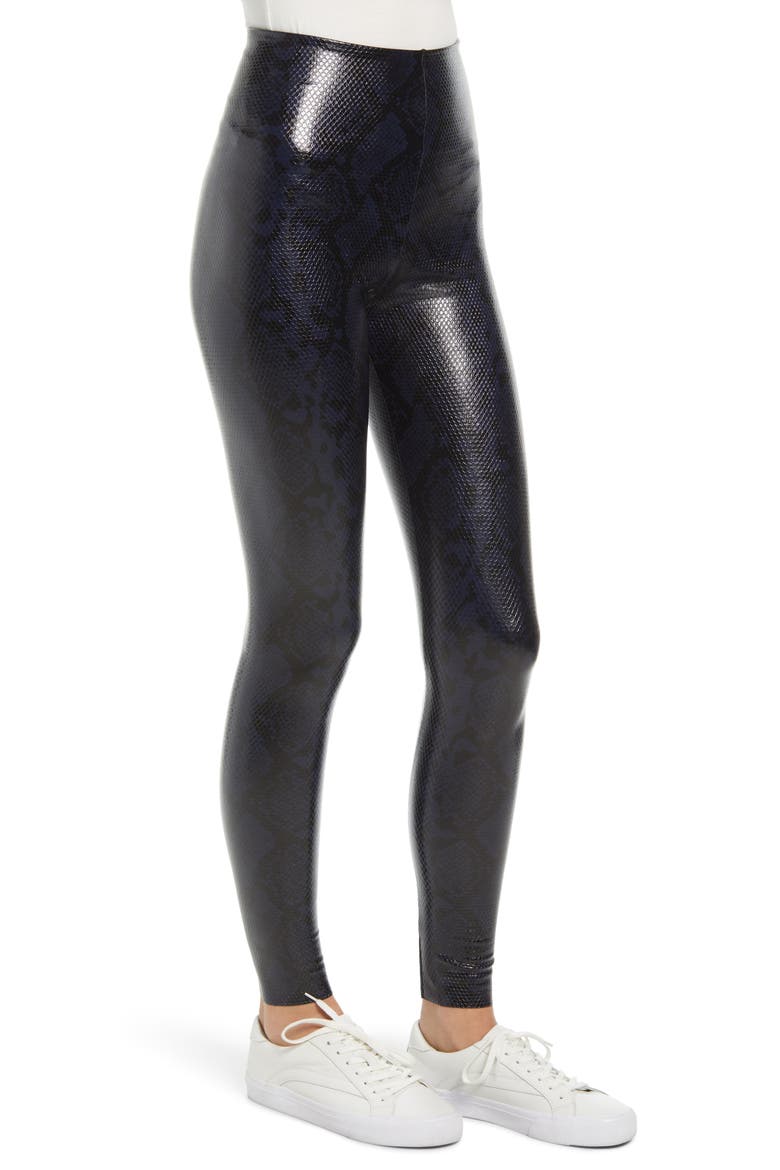 Reptile Embossed Faux Leather Leggings, Alternate, color, NAVY SNAKE
