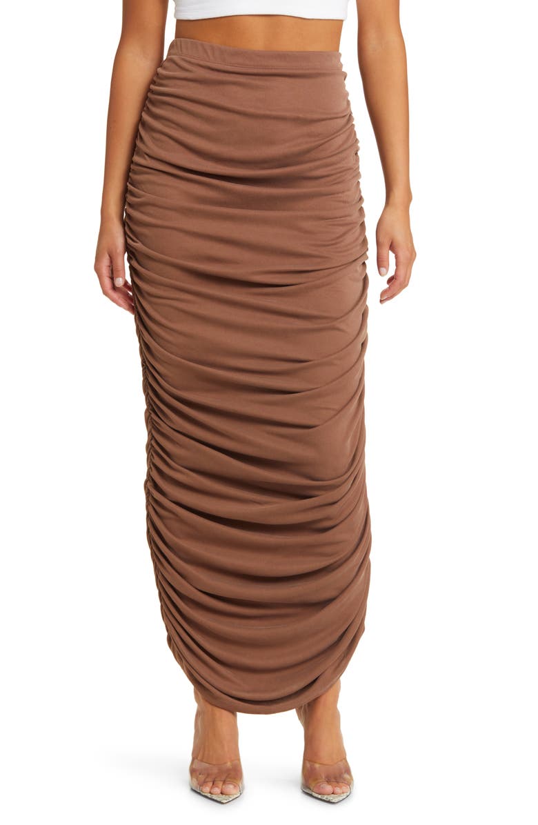 Topshop Curve Ruched Maxi Skirt, Main, color,