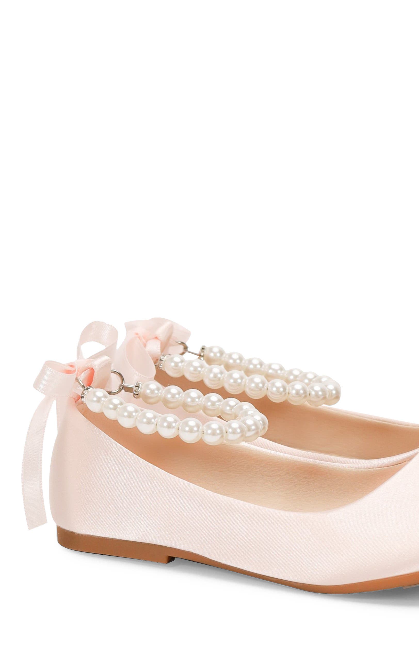 Kailee P Harper Satin Girl Flats with All Pearls Strap, Alternate, color, Pink