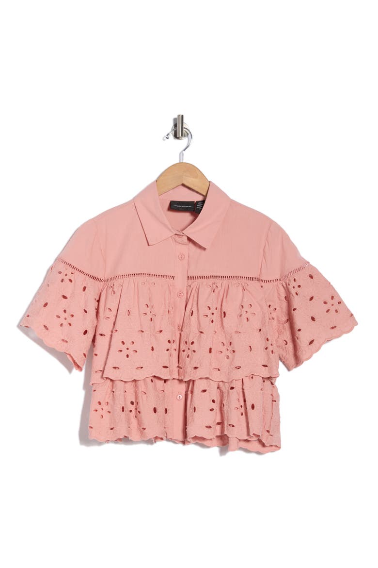 Cotton Eyelet Button-Up Shirt, Alternate, color, BLUSH
