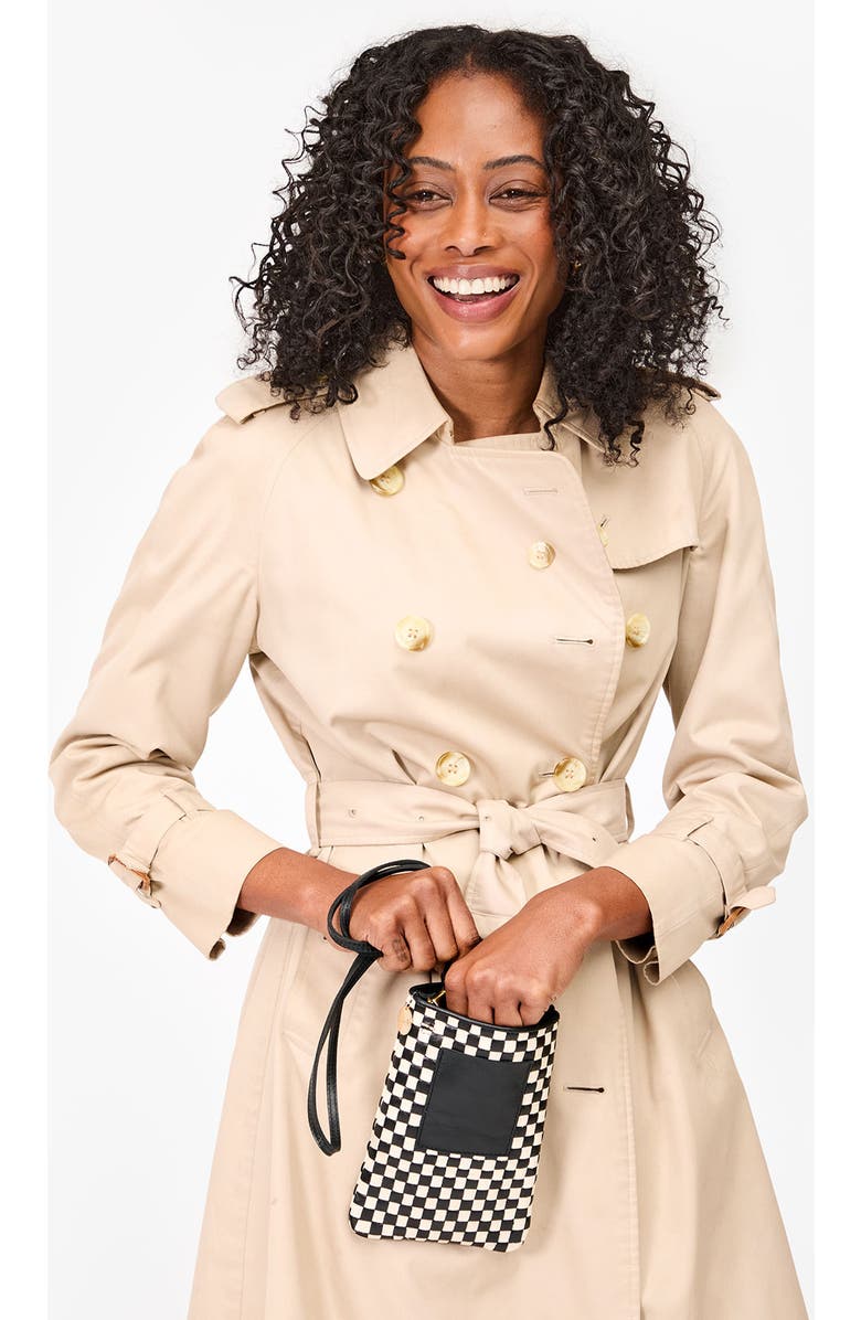 Clare V. Poche Woven Leather Crossbody Bag, Alternate, color, Black/ Cream Woven Checker