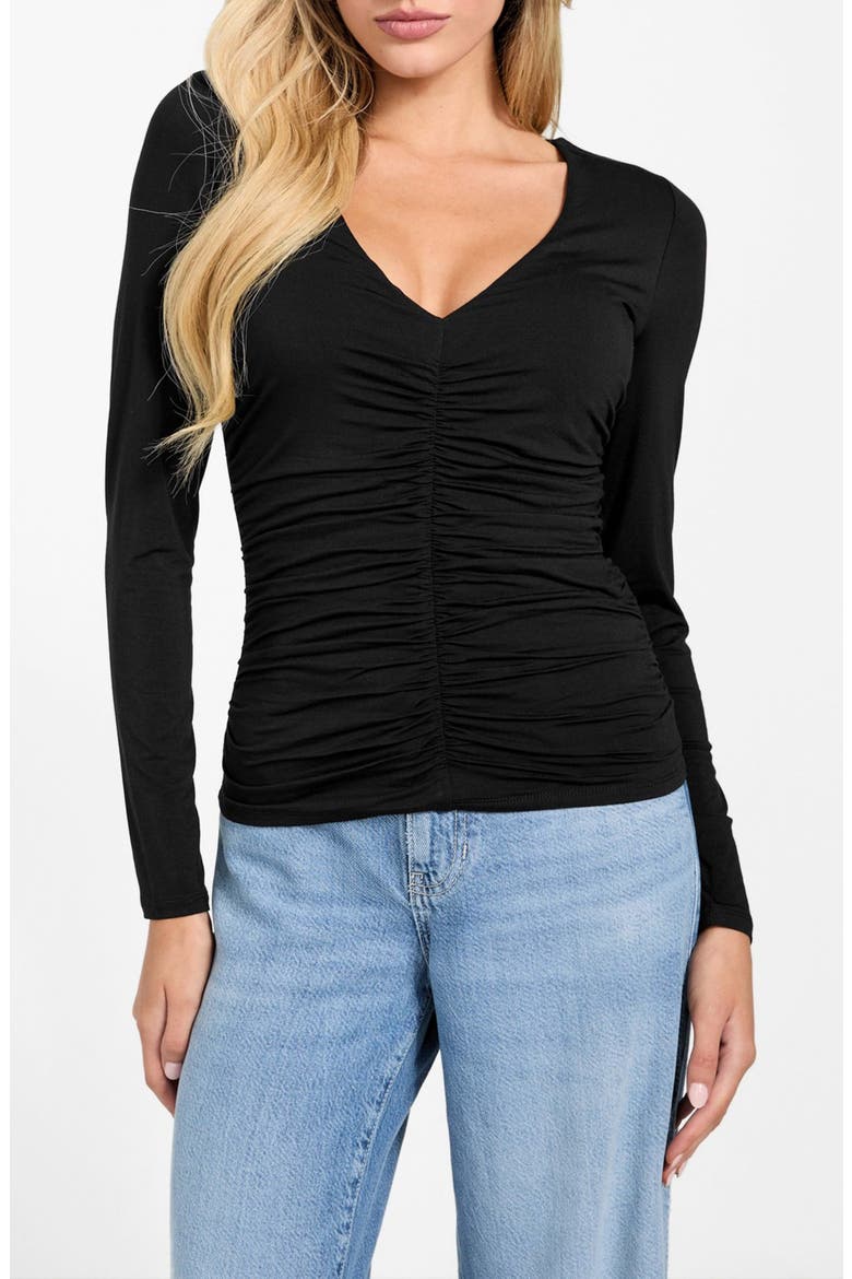 Ayleen Ruched Long Sleeve Jersey Top, Main, color, JBLACK-BLACK