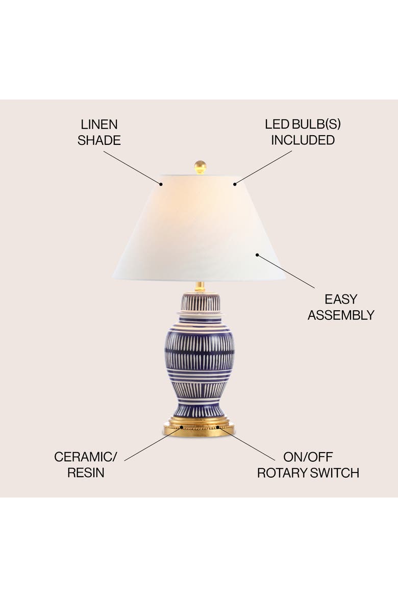 Reed 27" Ceramic/Iron Modern Coastal LED Table Lamp, Navy, Alternate, color, Blue/White