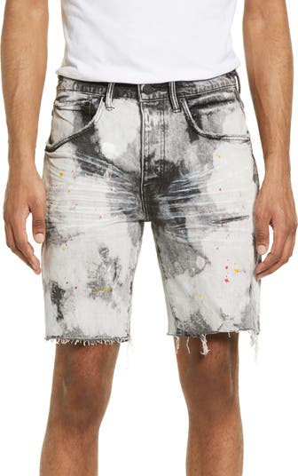 PURPLE Bleached Out Spattered Cutoff Denim Shorts