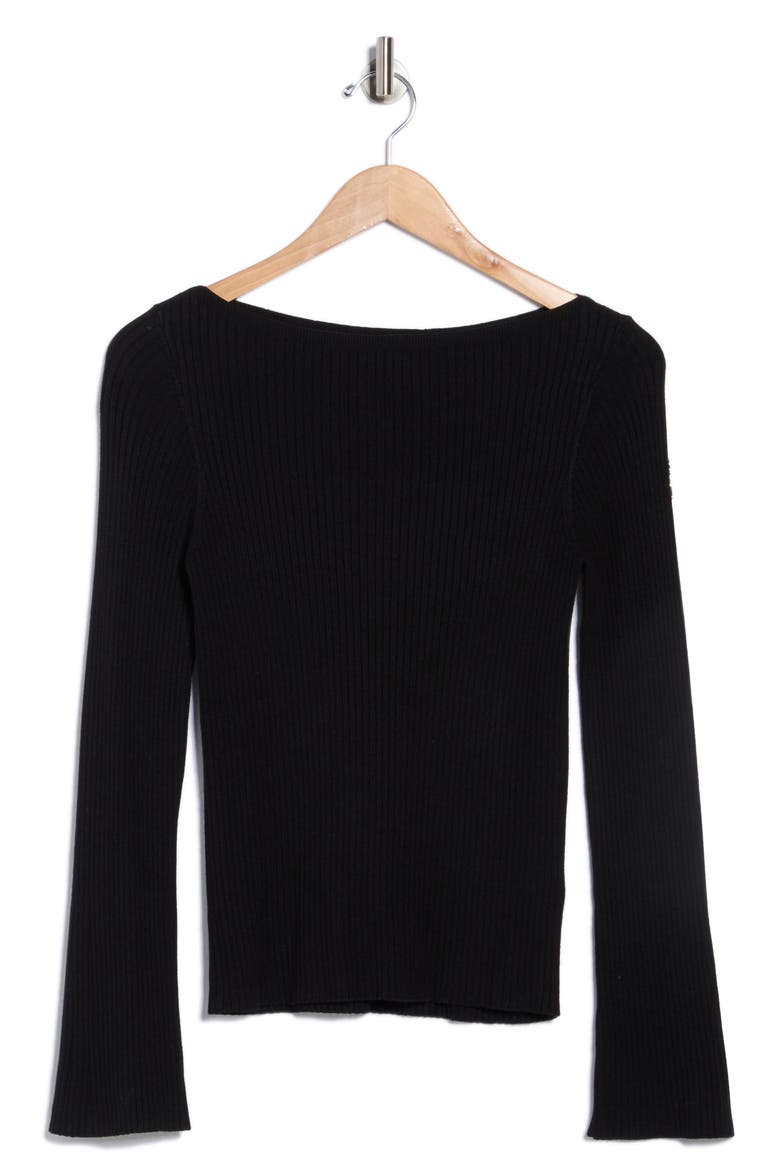 Boat Neck Flare Sleeve Sculpt Sweater, Alternate, color, BLACK