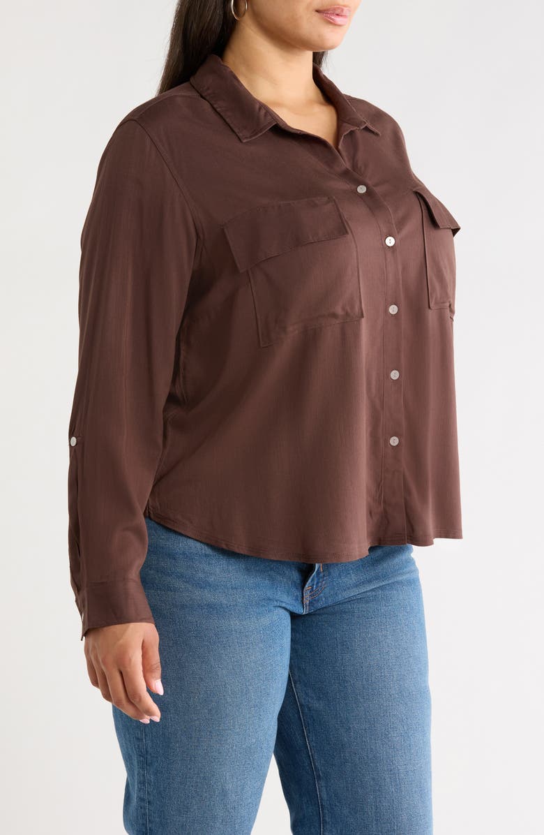 beachlunchlounge Felicity Button-Up Shirt, Alternate, color, Hot Fudge