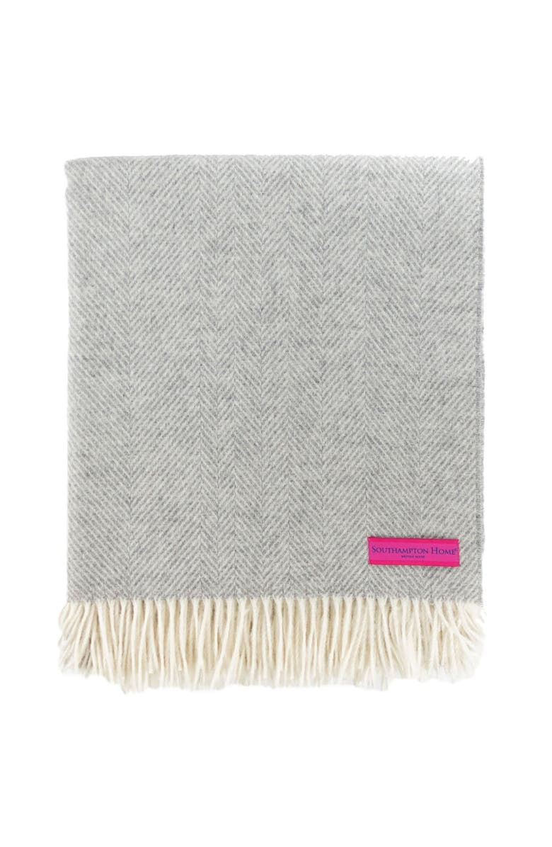 Prince of Scots Southampton Home Merino Wool Herringbone Throw, Alternate, color, Silver