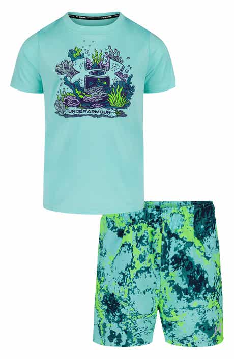 Kids' Coral Logo Rashguard & Swim Trunks Set