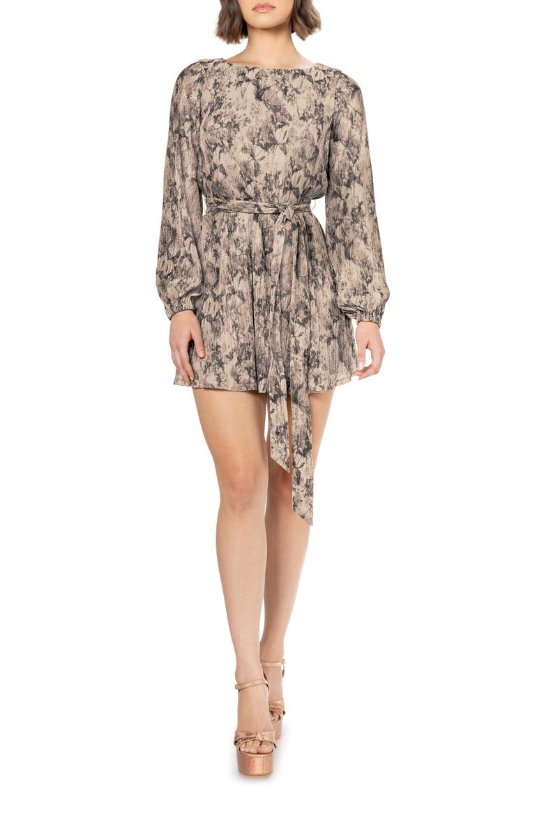 Kirsi Printed Metallic Long Sleeve Minidress, Main, color, BLACK MULTI