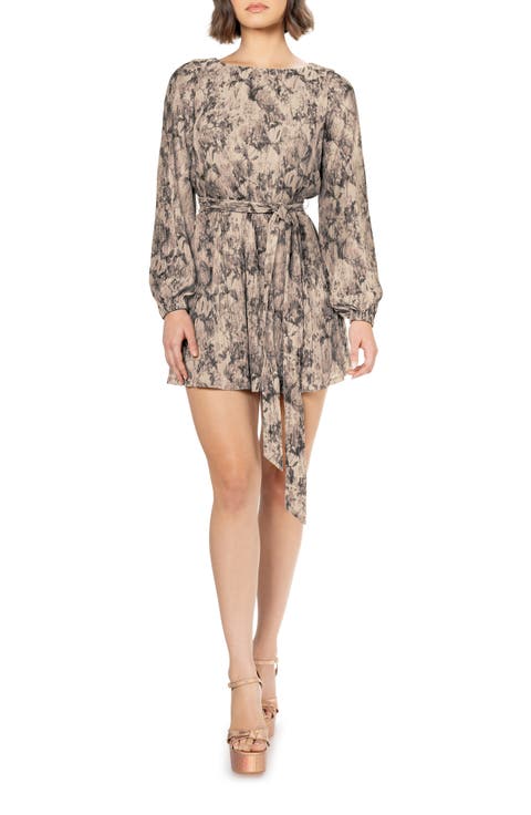 Kirsi Printed Metallic Long Sleeve Minidress