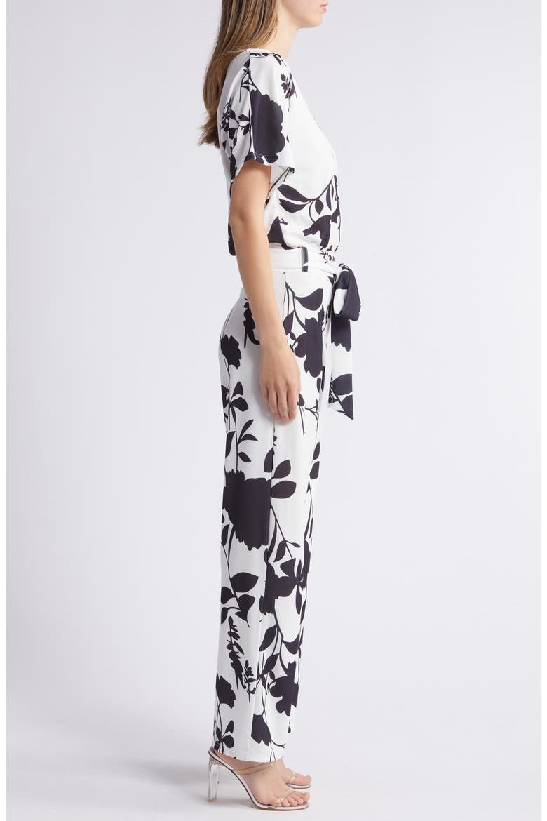Lindsey Floral Tie Waist Jumpsuit, Alternate, color, WHITE/BLACK FLORAL
