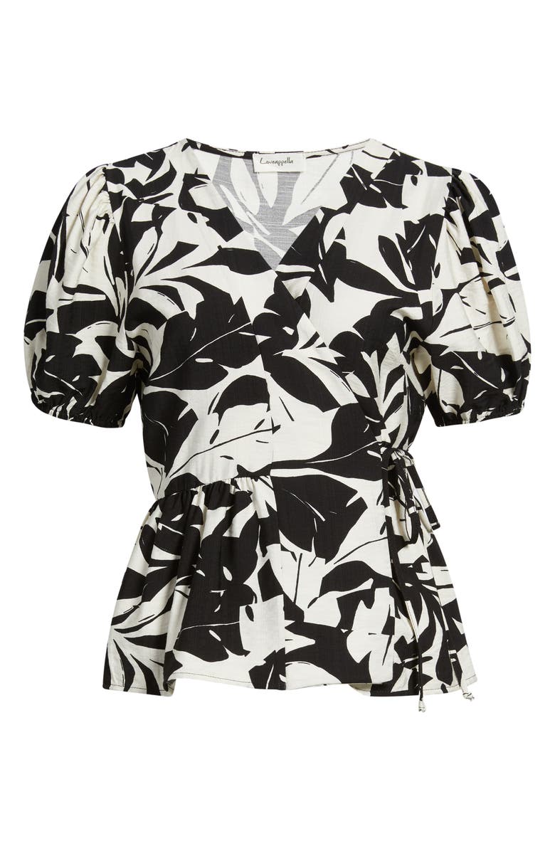 Loveappella Abstract Leaf Print Wrap Top, Alternate, color, 