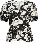 Loveappella Abstract Leaf Print Wrap Top