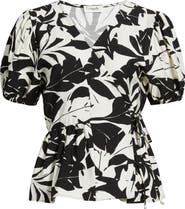 Loveappella Abstract Leaf Print Wrap Top