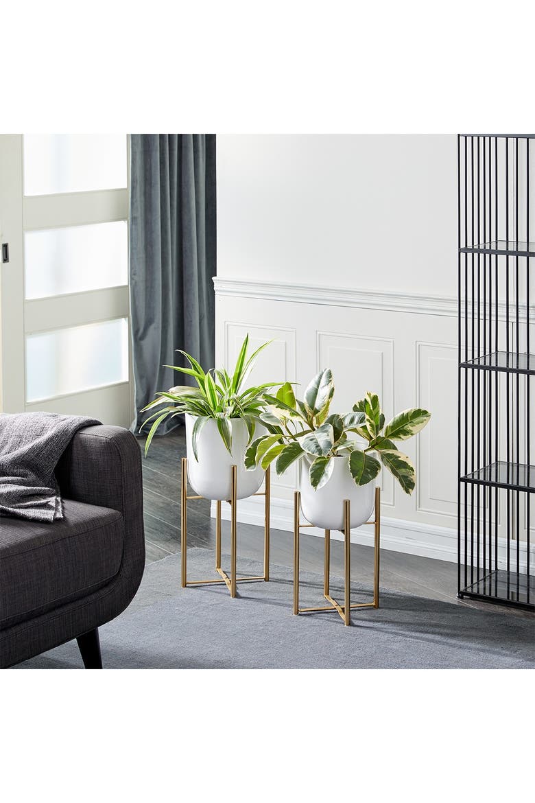 Contemporary White & Gold Floor Planters - Set of 2, Alternate, color, WHITE