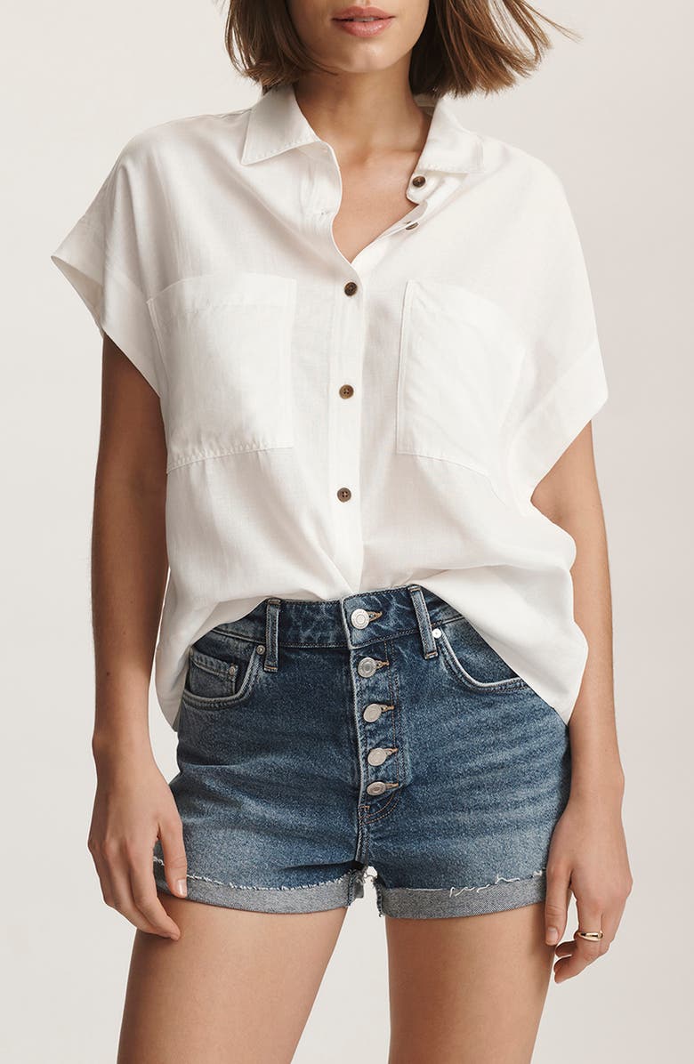 Mavi Jeans Short Sleeve Button-Up Top, Main, color, Antique White