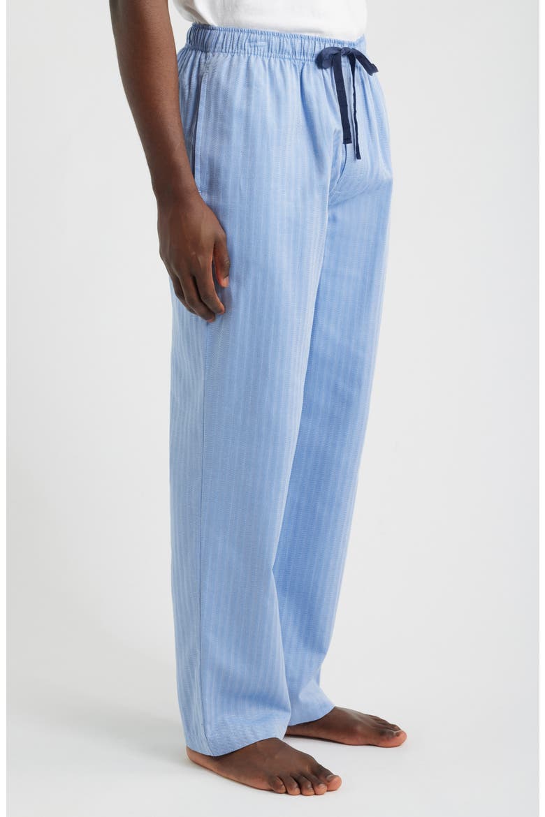 Signature Herringbone Cotton Pajama Pants, Alternate, color, BLUE/ NAVY PIPING