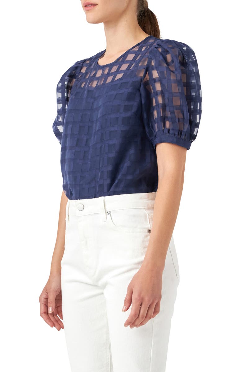 English Factory Windowpane Sheer Top, Alternate, color, Navy