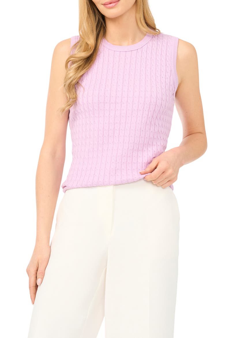 Cable Stitch Cotton Sweater Tank, Main, color, LAVENDER SUGAR