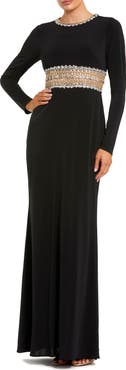 Mac Duggal Long Sleeve Gown With Embellished Cut Out