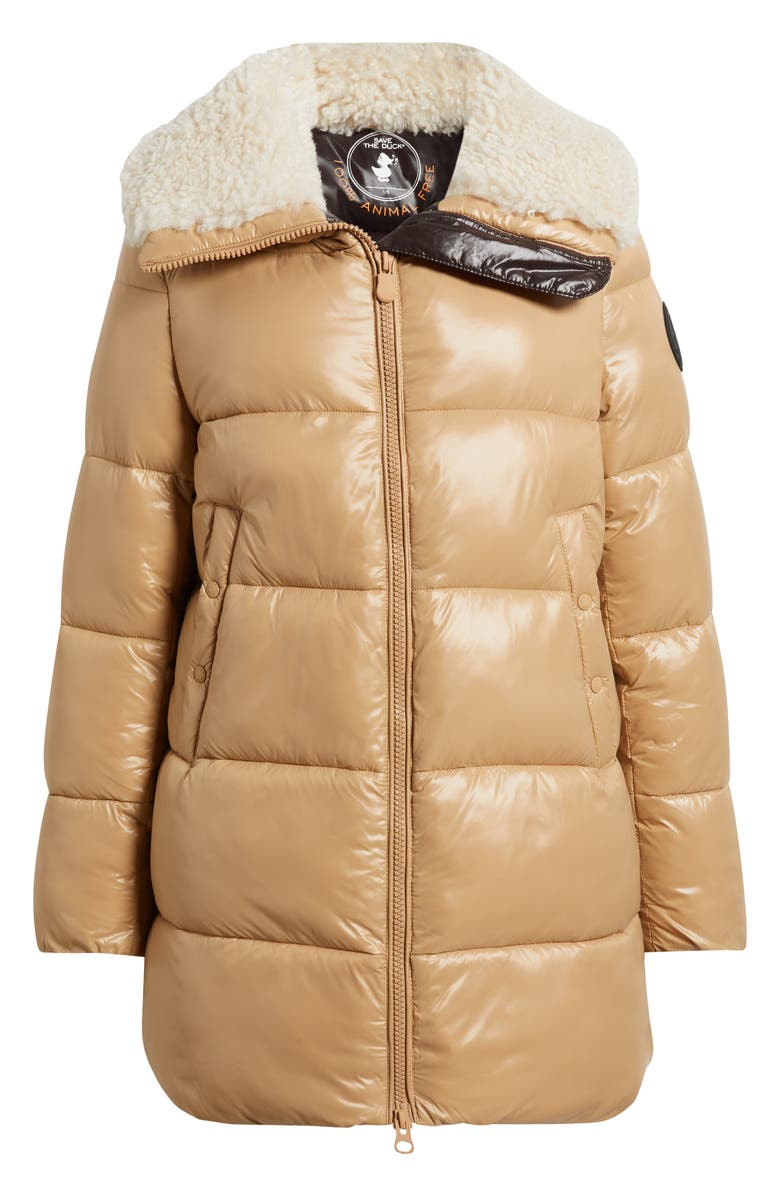 Save The Duck Bonita Faux Shearling Collar Puffer Jacket, Alternate, color, Biscuit Beige