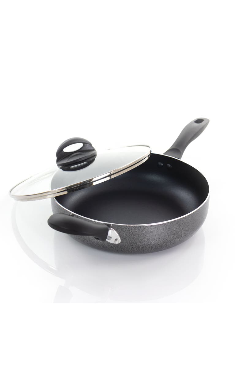 OSTER Clairborne 10.25 Inch Aluminum Sauté Pan with Lid, Alternate, color, Charcoal Grey