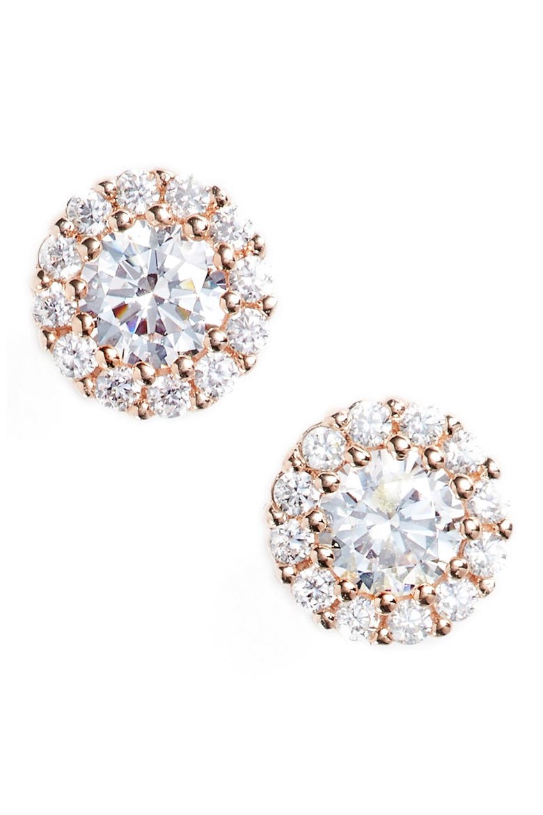 Demi Fine Precious Metal Plated Cubic Zirconia Stud Earrings, Main, color, ROSE GOLD