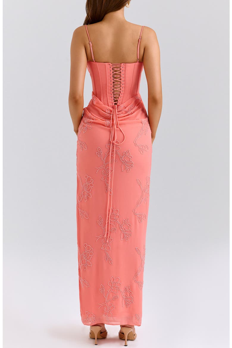 Carmella Hand Beaded Corset Gown, Alternate, color, CORAL