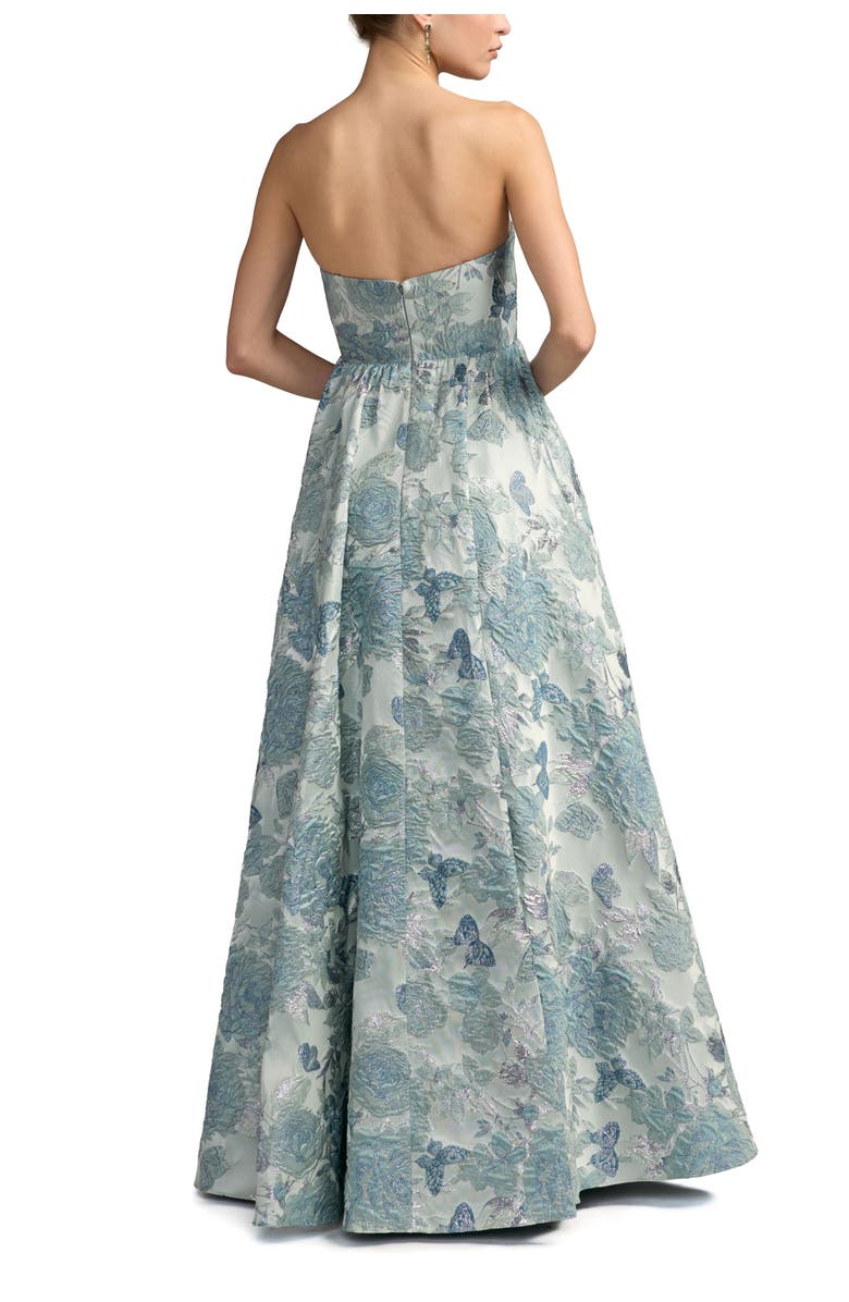 Mac Duggal Floral Brocade Strapless Ballgown With Bow, Alternate, color, Seafoam