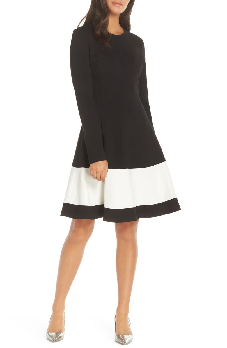Eliza J Colorblock Stripe Fit & Flare Dress, Main, color,
