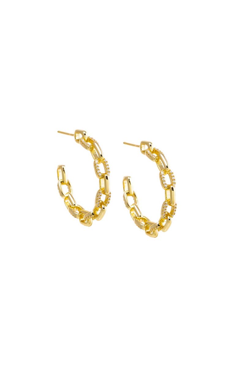 BY ADINA EDEN Solid/Pave Box Link Open Hoop Earring, Main, color, 