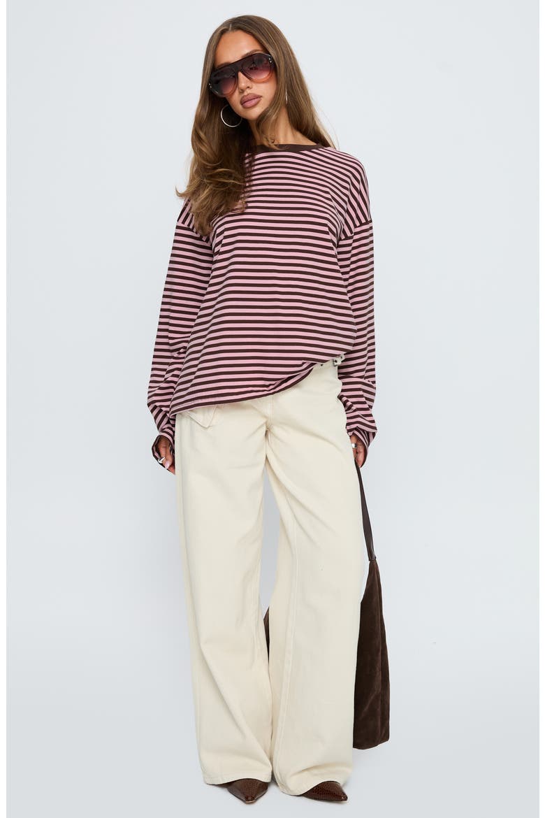 Settle Down Stripe Oversize T-Shirt, Alternate, color, PINK / BROWN STRIPE