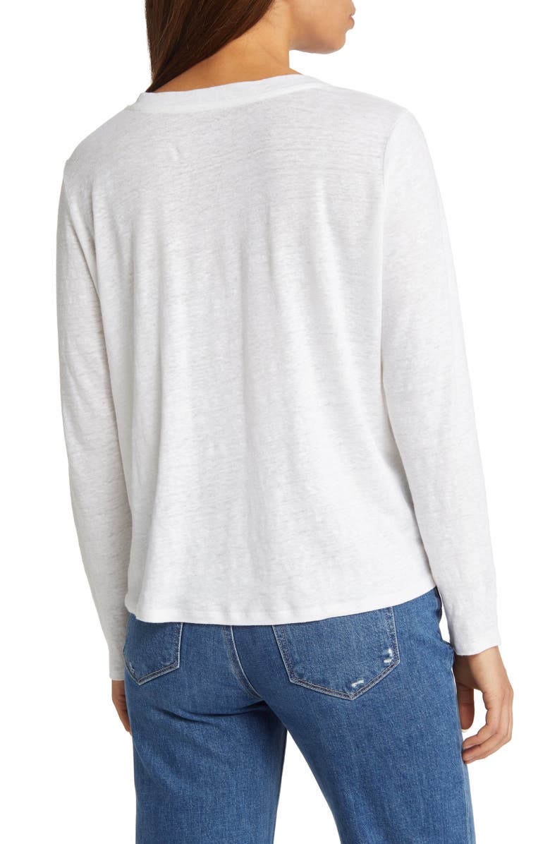 Eileen Fisher Organic Linen Long Sleeve T-Shirt, Alternate, color, White