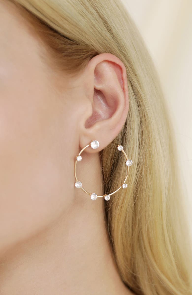 Ettika Large Cubic Zirconia Hoop Earrings, Alternate, color, Gold